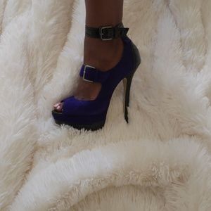 Dark Blue Suede platform Heel